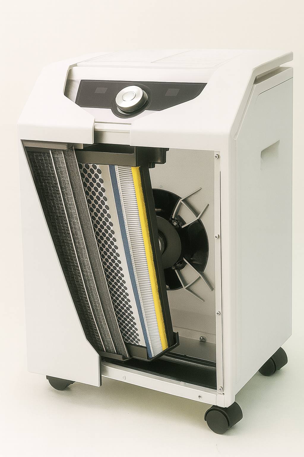 Cutaway illustration of multi-stage air purification system