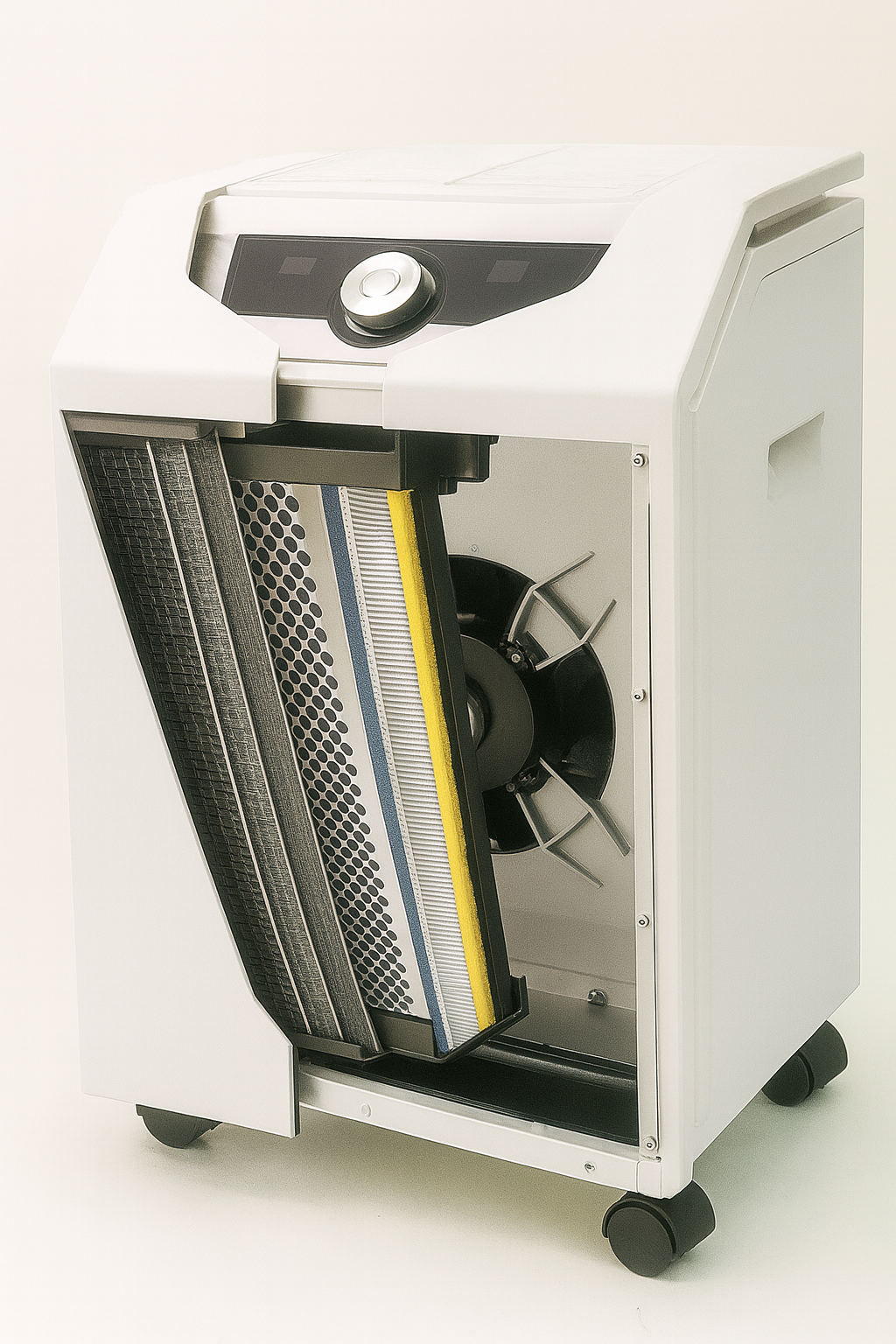 Cutaway illustration of multi-stage air purification system